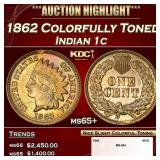 1862 Indian Cent Colorfully Toned 1c ms65+ SEGS