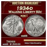 1934-d Walking Liberty Half Dollar 50c ms65 SEGS