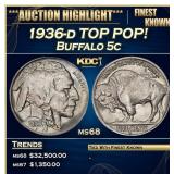 1936-d Buffalo Nickel TOP POP! 5c ms68 SEGS