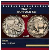 1937-p Buffalo Nickel 5c ms67 SEGS