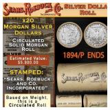 20 SEARS Circ Morgan Dollar $1 Roll Silver 1894/'P