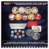 9 Coin Peanuts Charlie Brown, Snoopy 1976 'Then &