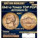 1941-d Jefferson Nickel Toned TOP POP! 5c ms68 5FS