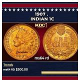 1907 Indian Cent . 1c Grades ms64 rd