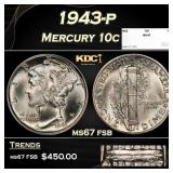 1943-p Mercury Dime 10c ms67 fsb SEGS