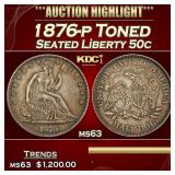 1876-p Seated Half Dollar Toned 50c ms63 USCG