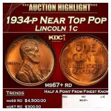 1934-p Lincoln Cent Near Top Pop 1c ms67+ rd SEGS