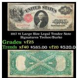 1917 $1 Large Size Legal Tender Note Grades vf+ Si