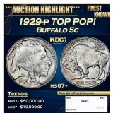1929-p Buffalo Nickel TOP POP! 5c ms67+ SEGS