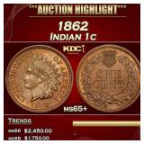 1862 Indian Cent 1c ms65+ SEGS