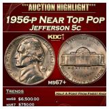 1956-p Jefferson Nickel Near Top Pop 5c ms67+ SEGS