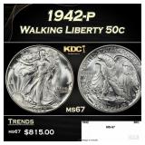 1942-p Walking Liberty Half Dollar 50c ms67 SEGS