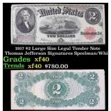 1917 $2 Large Size Legal Tender Note Thomas Jeffer