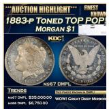 1883-p Morgan Dollar Toned TOP POP! $1 ms67 DMPL S