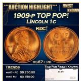 1909-p Lincoln Cent TOP POP! 1c ms67+ rd SEGS