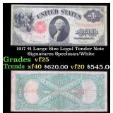 1917 $1 Large Size Legal Tender Note Grades vf+ Si