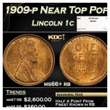 1909-p Lincoln Cent Near Top Pop 1c ms66+ rb SEGS