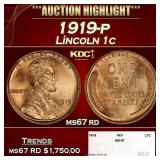 1919-p Lincoln Cent 1c ms67 rd SEGS
