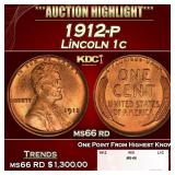 1912-p Lincoln Cent 1c ms66 rd SEGS
