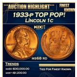 1933-p Lincoln Cent TOP POP! 1c ms68 rd SEGS
