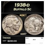 1938-d Buffalo Nickel 5c ms67 SEGS
