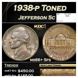 1938-p Jefferson Nickel Toned 5c ms66+ 5fs SEGS