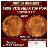 1909 VDB Lincoln Cent Near Top Pop! 1c ms67 rd SEG