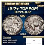 1917-p Buffalo Nickel TOP POP! 5c ms68 SEGS