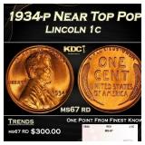 1934-p Lincoln Cent Near Top Pop 1c ms67 rd SEGS