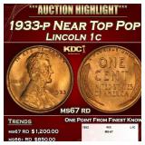 1933-p Lincoln Cent Near Top Pop 1c ms67 rd SEGS