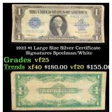 1923 $1 large size Silver Certificate Grades vf+ S