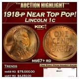 1918-p Lincoln Cent Near Top Pop! 1c ms67+ rd SEGS