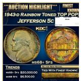 1943-d Jefferson Nickel Rainbow Toned TOP POP! 5c