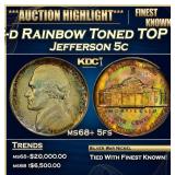 1943-d Jefferson Nickel Rainbow Toned TOP POP! 5c