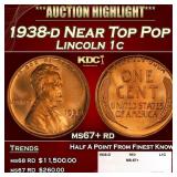 1938-d Lincoln Cent Near Top Pop 1c ms67+ rd SEGS