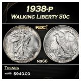 1938-p Walking Liberty Half Dollar 50c Grades ms66