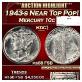 1943-s Mercury Dime Near Top Pop! 10c ms68 FSB SEG