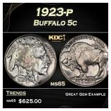 1923-p Buffalo Nickel 5c Grades ms65