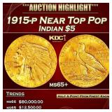 1915-p Gold Indian Half Eagle Near Top Pop $5 ms65