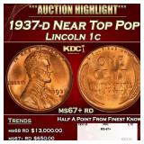 1937-d Lincoln Cent Near Top Pop 1c ms67+ rd SEGS