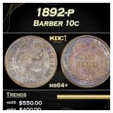 1892-p Barber Dime 10c Grades ms64+