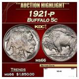 1921-p Buffalo Nickel 5c ms66 SEGS