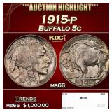 1915-p Buffalo Nickel 5c ms66 SEGS