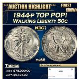1944-p Walking Liberty Half Dollar TOP POP! 50c ms