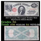 1917 $1 Large Size Legal Tender Note Grades f+ Sig