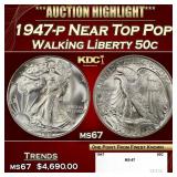 1947-p Walking Liberty Half Dollar Near Top Pop 50