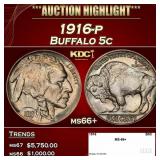 1916-p Buffalo Nickel 5c ms66+ SEGS