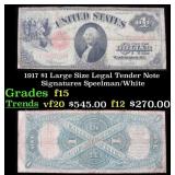 1917 $1 Large Size Legal Tender Note Grades f+ Sig