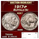 1917-p Buffalo Nickel 5c ms66 SEGS