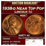 1938-d Lincoln Cent Near Top Pop 1c ms67+ rd SEGS